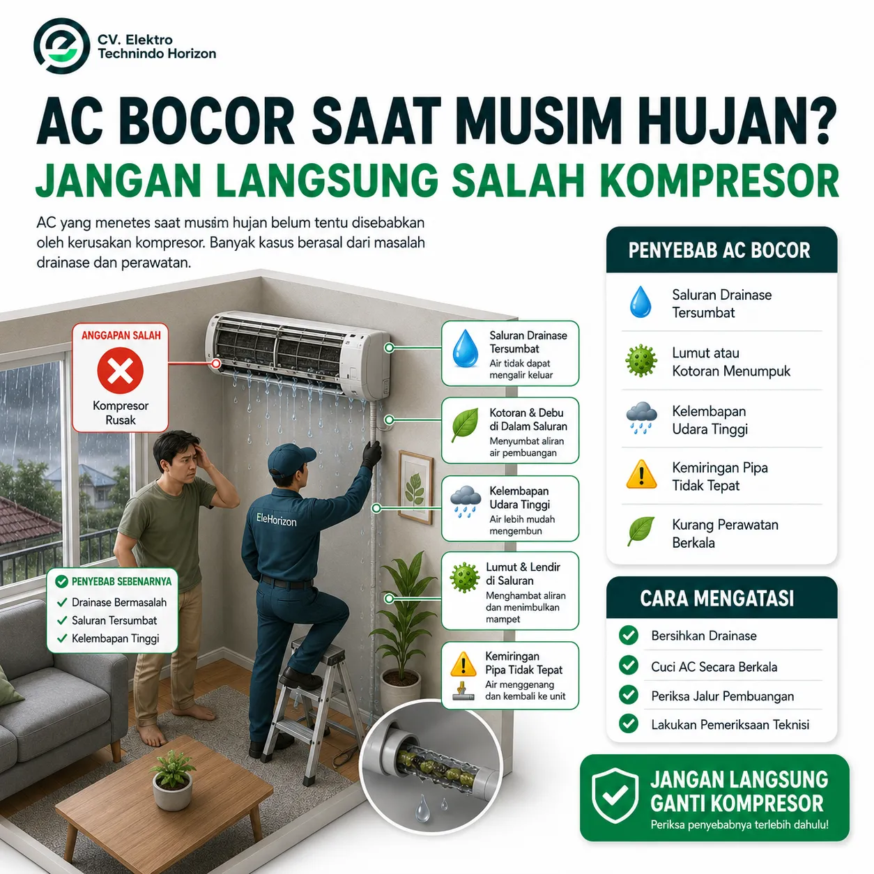 AC Bocor Saat Musim Hujan? Jangan Langsung Salah Kompresor