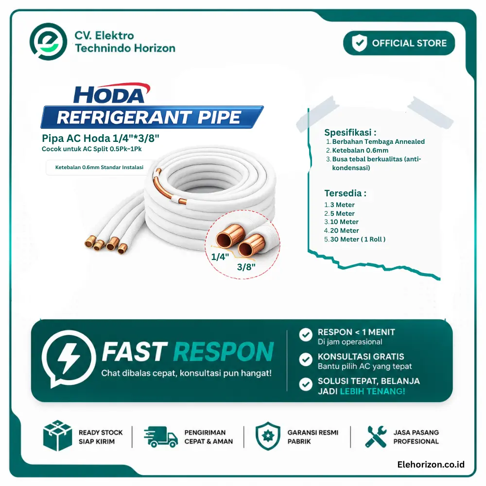 [3 Meter] Pipa Refrigerant Brand Hoda Uk. 1/4" * 3/8" 0.6mm