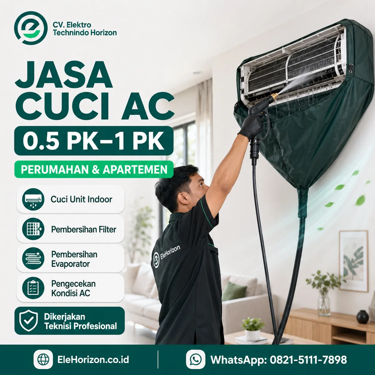 Jasa Cuci AC Perumahan / Apartemen 0.5Pk~1Pk