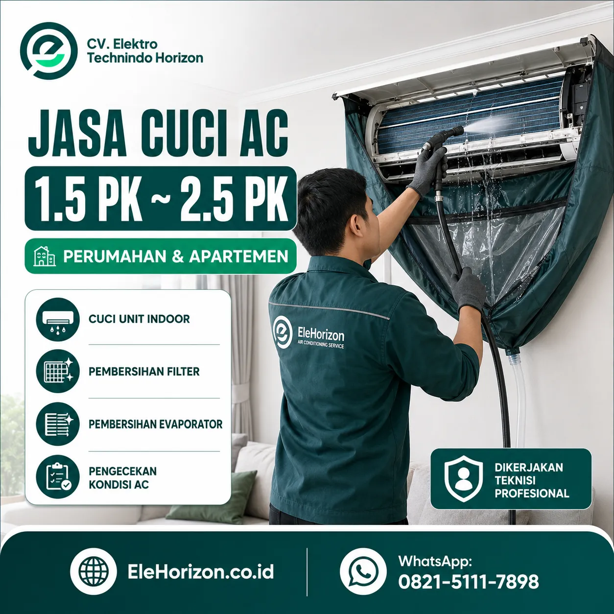 Jasa Cuci AC Perumahan / Apartemen 1.5Pk~2Pk